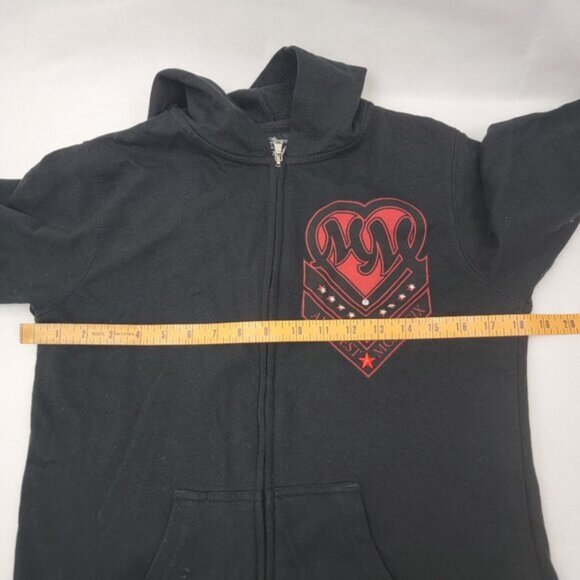 METAL MULISHA Womens Hoodie Sz SMALL Full Zip BLACK Red Wings Rhinestones Studs - Picture 8 of 13